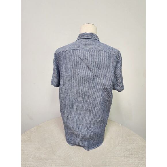 Everlane The Classic Short-Sleeve Shirt in Linen Striped Blue Size M - Picture 3 of 7
